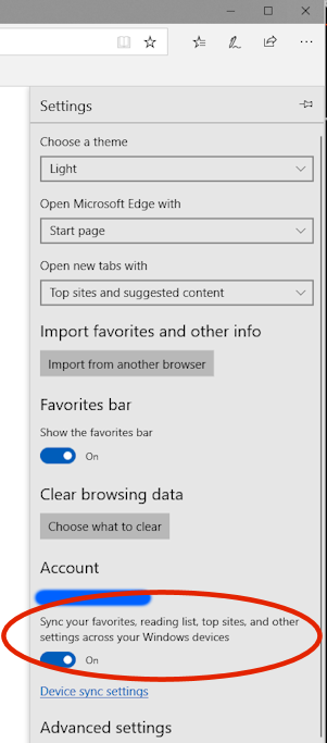 Location of Sync settings